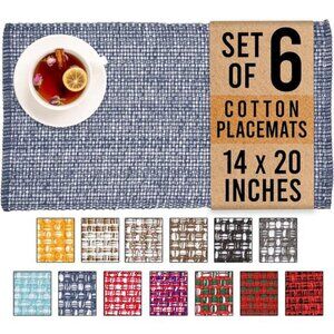 Cotton Placemats - Oversized Set of 6 Blue/White Two Tone Tablemats
